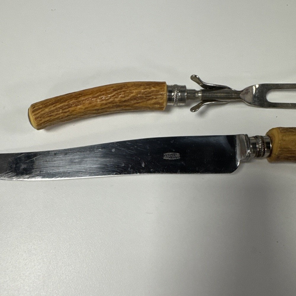 Latham‎ & Owen Sheffield England Carving Set Antler Handles Knife Fork - Picture 3 of 3